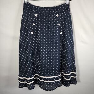 VooDoo Vixen Blue White Nauticle Print Button A-Line Midi Swing Skirt Size L